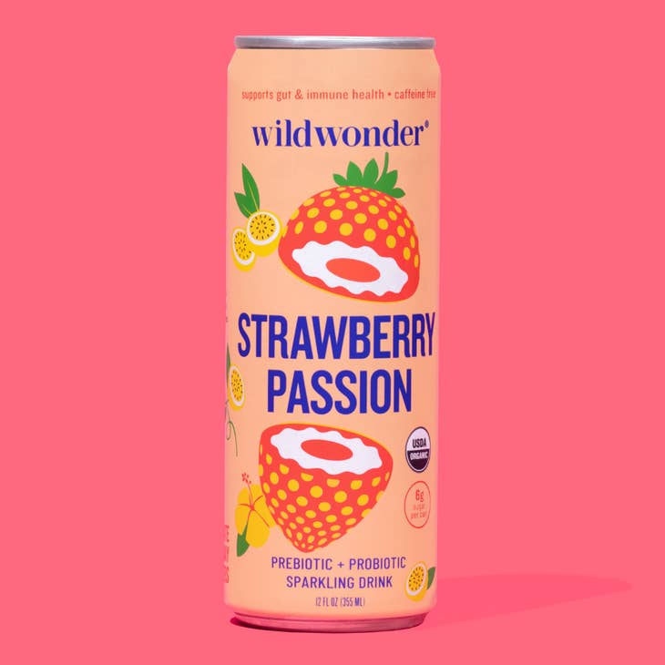 wildwonder Strawberry Passion Sparkling Prebiotic + Probiotic Drink - 355ml (Single Can) - Lucifer&