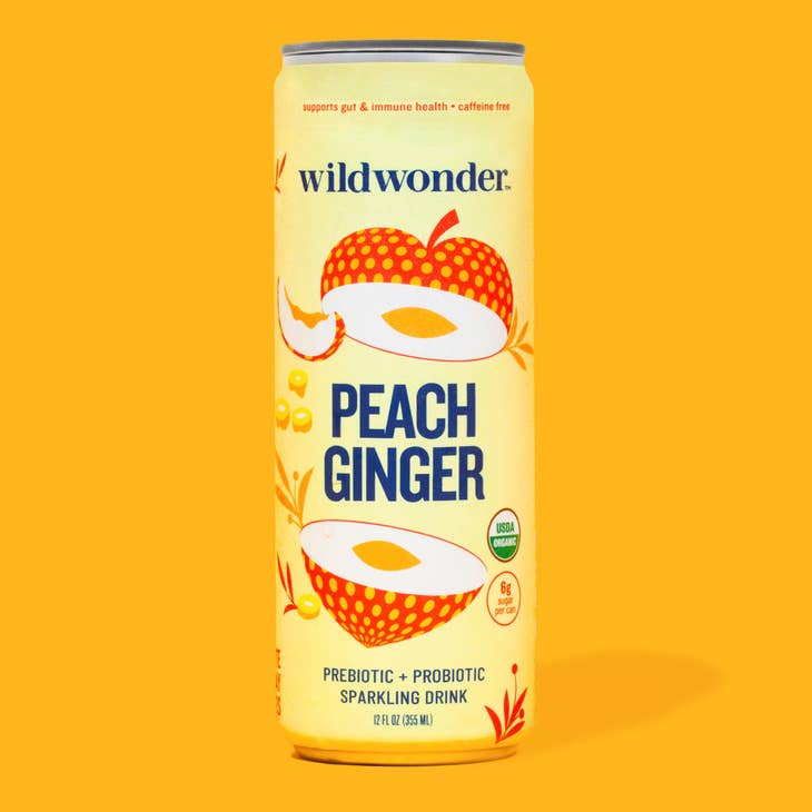wildwonder Peach Ginger Sparkling Prebiotic + Probiotic Drink - 355ml (Single Can) - Lucifer&