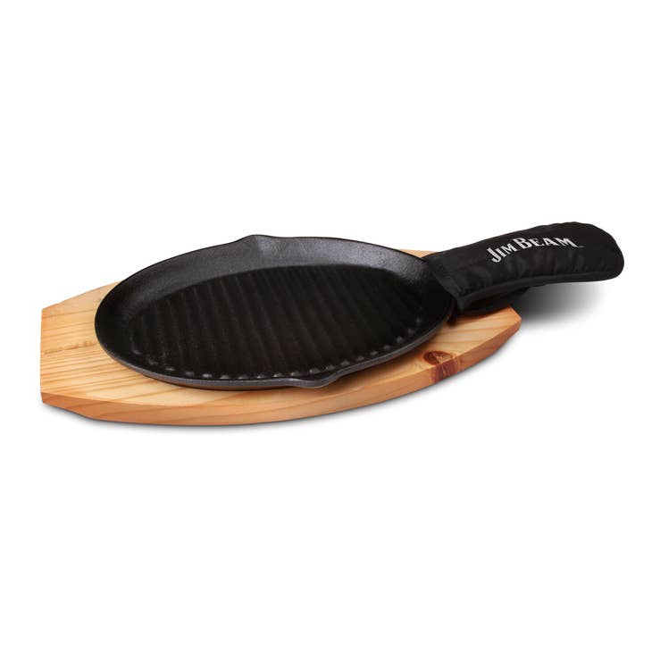 Jim Beam Cast Iron Skillet with Handle Mitt and Wood Trivet - Lucifer&